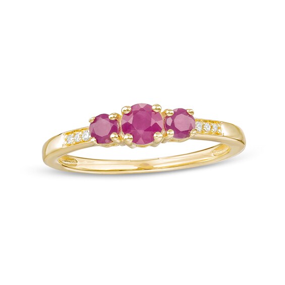 Ruby and Diamond Accent Three Stone Ring in 10K Gold