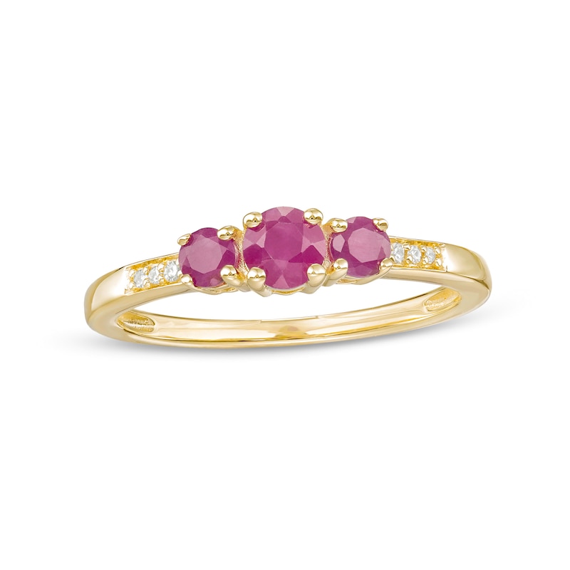 Main Image 1 of Ruby and Diamond Accent Three Stone Ring in 10K Gold