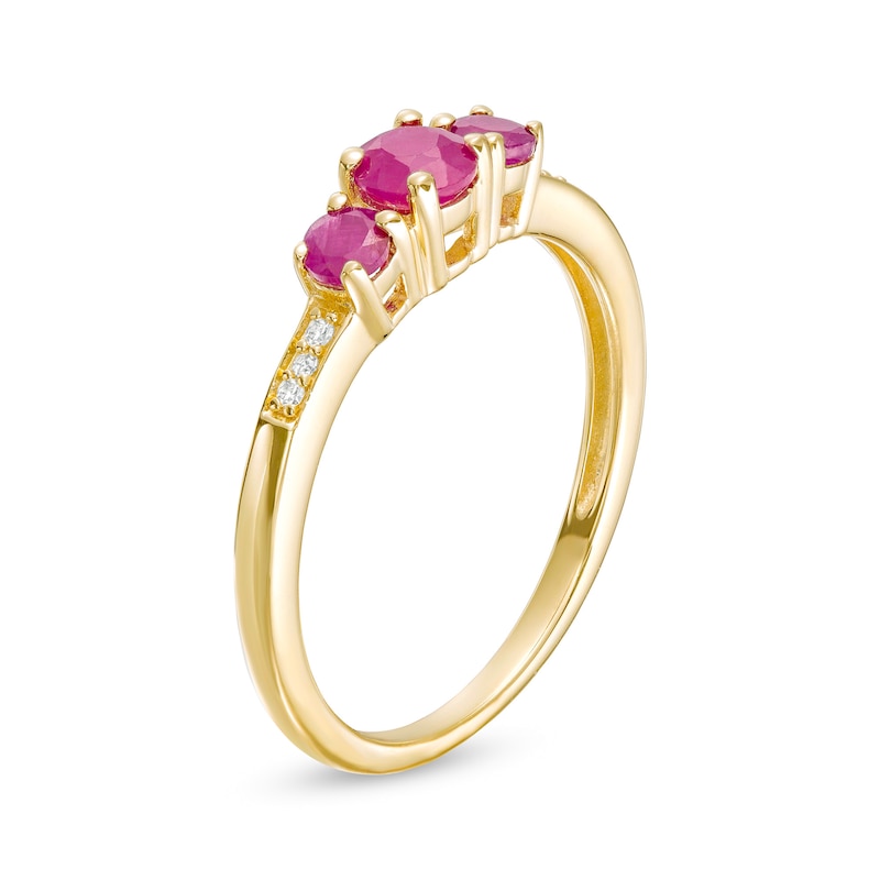 Main Image 3 of Ruby and Diamond Accent Three Stone Ring in 10K Gold