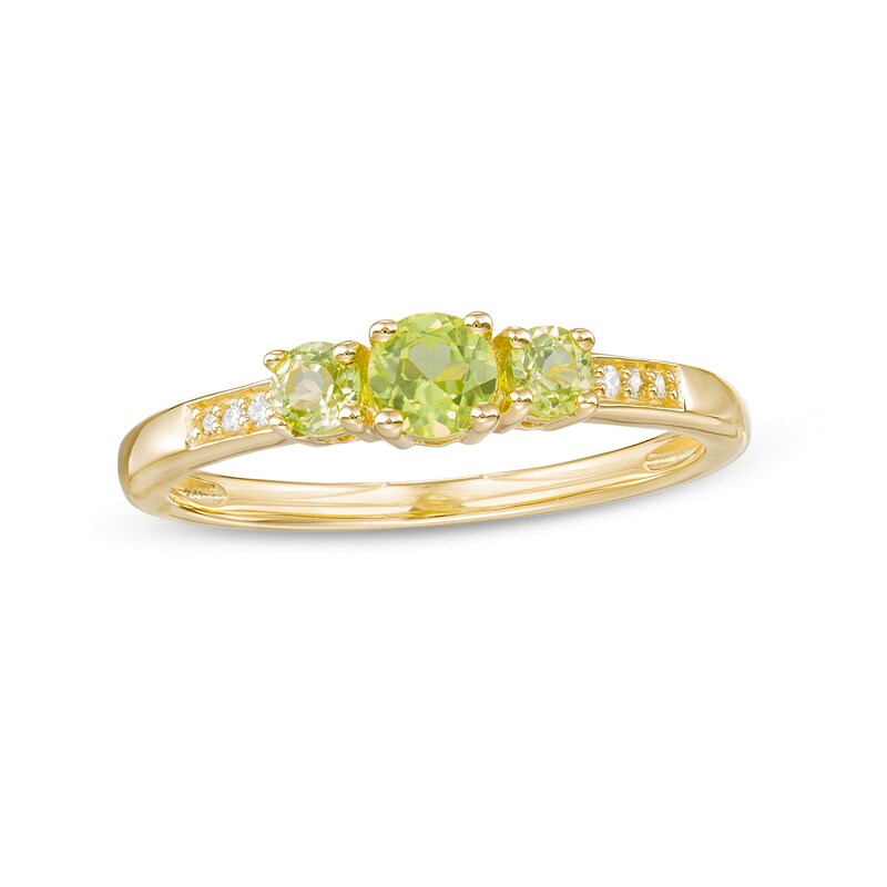 Main Image 1 of Peridot and Diamond Accent Three Stone Ring in 10K Gold