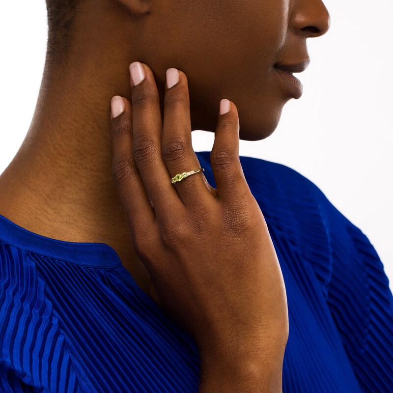 Main Image 2 of Peridot and Diamond Accent Three Stone Ring in 10K Gold