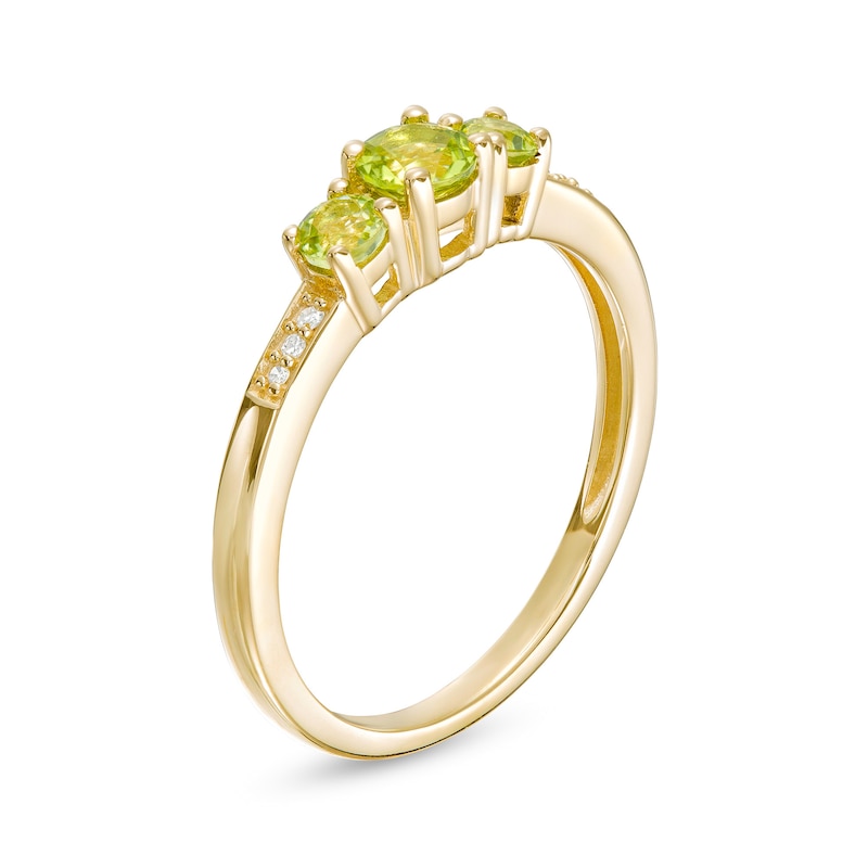 Main Image 3 of Peridot and Diamond Accent Three Stone Ring in 10K Gold