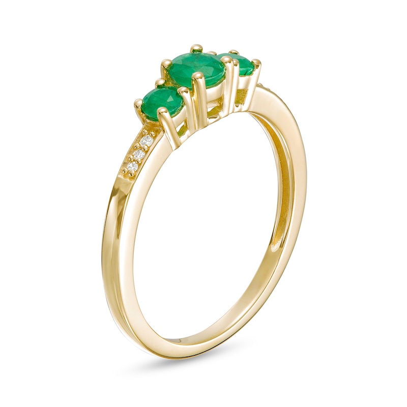 Emerald and Diamond Accent Three Stone Ring in 10K Gold