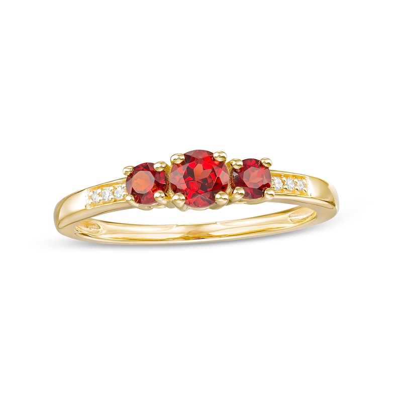 Main Image 1 of Garnet and Diamond Accent Three Stone Ring in 10K Gold