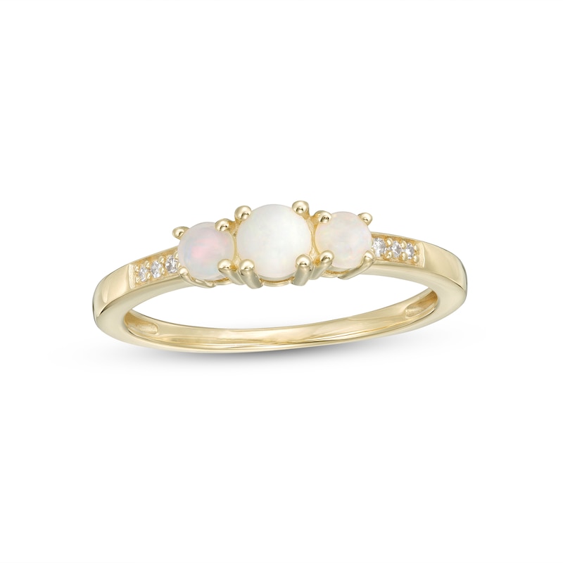 Opal and Diamond Accent Three Stone Ring in 10K Gold