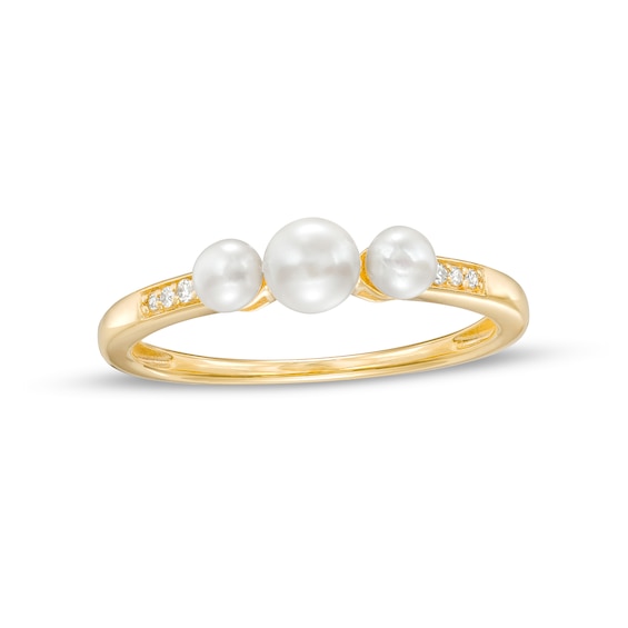 Freshwater Cultured Pearl and Diamond Accent Three Stone Ring in 10K Gold