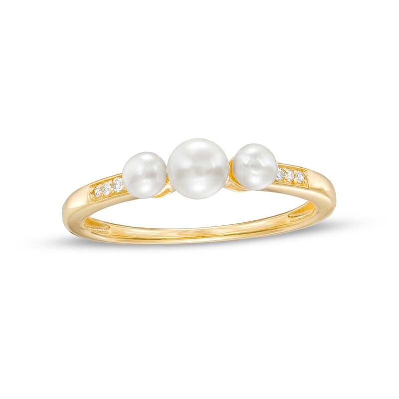 Main Image 1 of Freshwater Cultured Pearl and Diamond Accent Three Stone Ring in 10K Gold