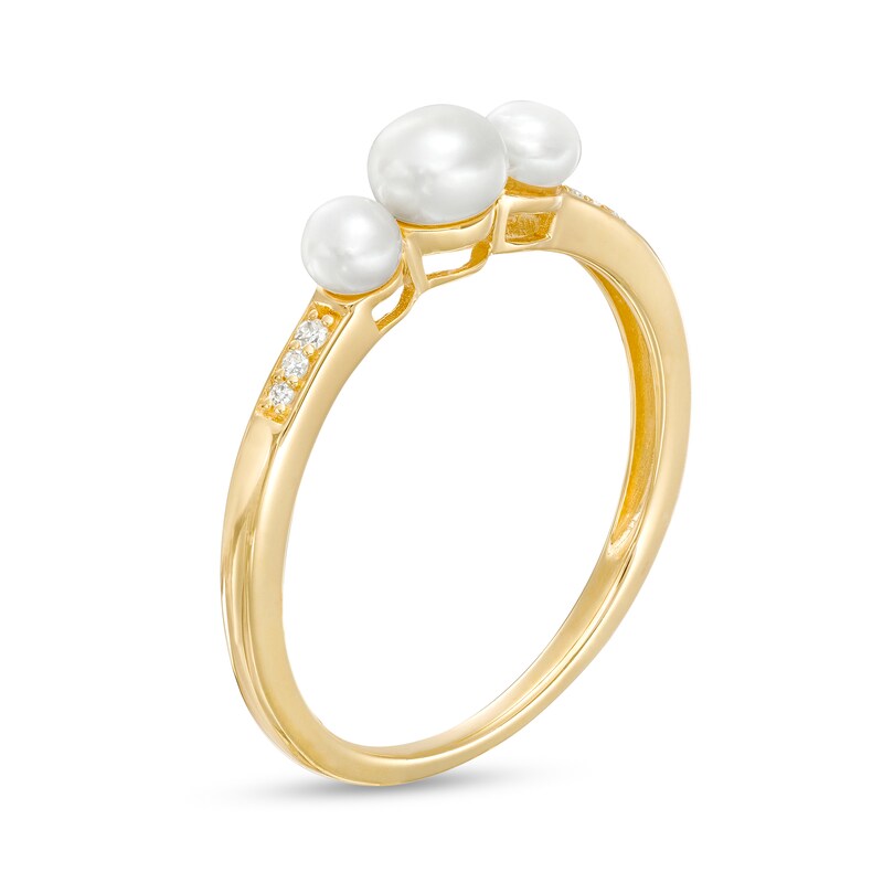 Main Image 3 of Freshwater Cultured Pearl and Diamond Accent Three Stone Ring in 10K Gold
