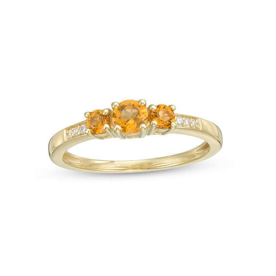 Citrine and Diamond Accent Three Stone Ring in 10K Gold
