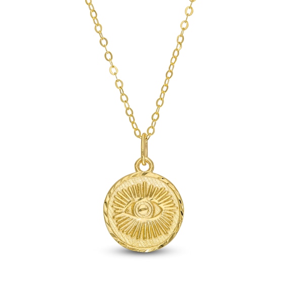 Textured Evil Eye Medallion Pendant in 10K Gold