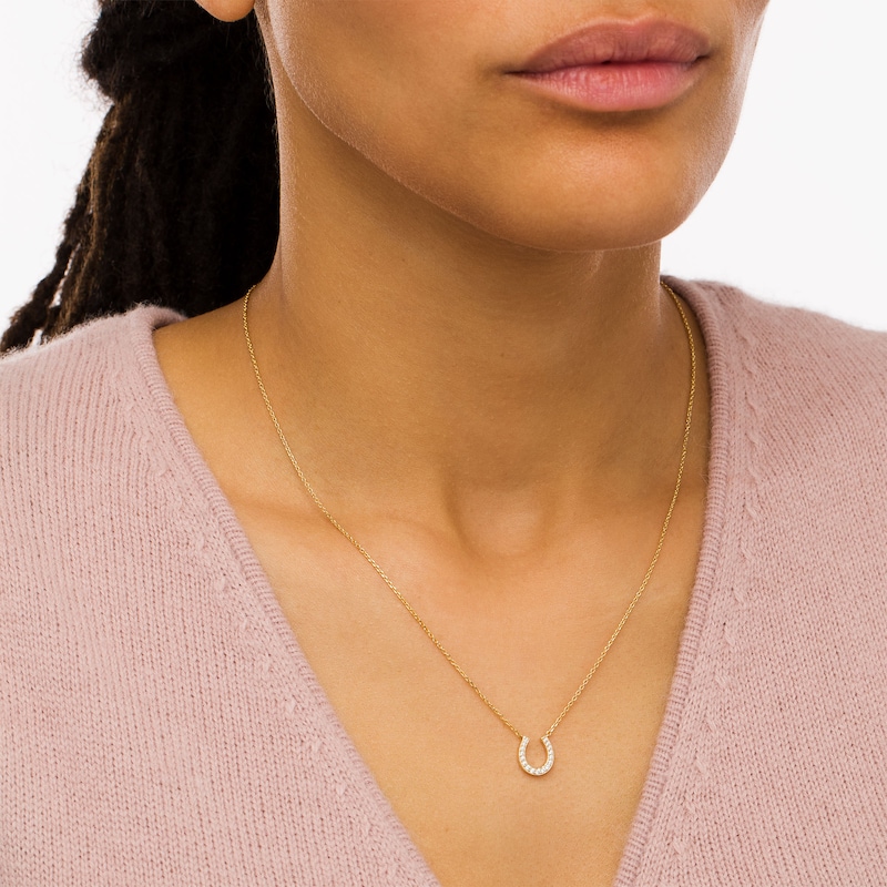 Main Image 2 of 1/10 CT. T.W. Diamond Horseshoe Necklace in 10K Gold