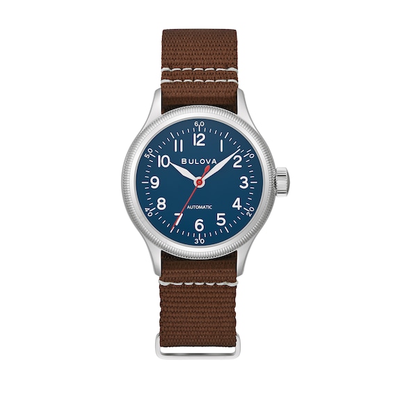 Men's Bulova Military Automatic Strap Watch with Blue Dial (Model: 96A282)
