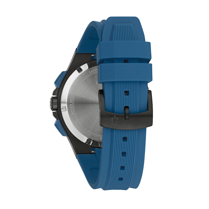 Main Image 3 of Men's Bulova Maquina Black IP Chronograph Blue Strap Watch with Black Dial (Model: 98B380)