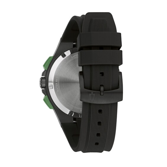 Men's Bulova Maquina Black IP Chronograph Black Strap Watch with Black Dial (Model: 98B381)