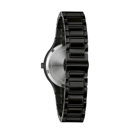 Ladies' Bulova Modern Millenia Diamond Accent Black IP Ceramic Watch with Black Mother-of-Pearl Dial (Model: 98R293)