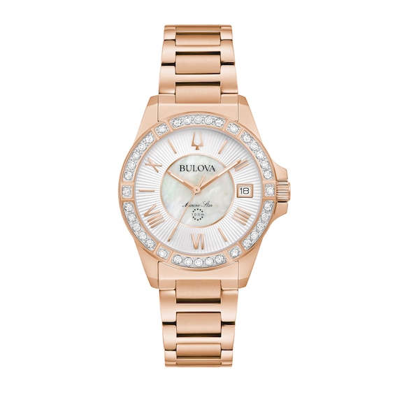 Ladies' Bulova Marine Star 1/10 CT. T.w. Diamond Rose-Tone Watch with Mother-of-Pearl Dial (Model: 98R295)