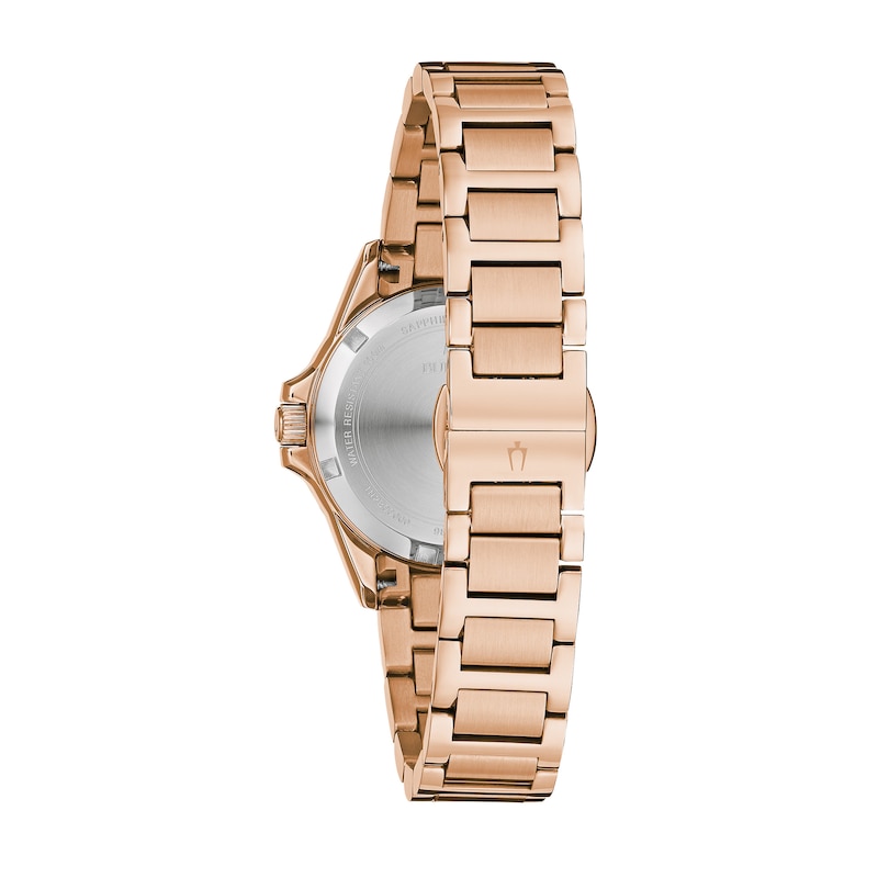 Ladies' Bulova Marine Star 1/10 CT. T.W. Diamond Rose-Tone Watch with Mother-of-Pearl Dial (Model: 98R295)