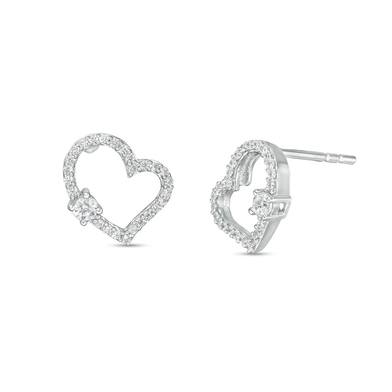 Main Image 1 of 1/4 CT. T.W. Diamond Curvy Heart Stud Earrings in 10K White Gold