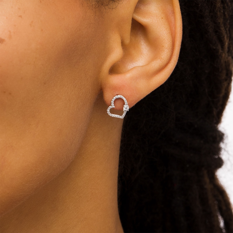 Main Image 2 of 1/4 CT. T.W. Diamond Curvy Heart Stud Earrings in 10K White Gold