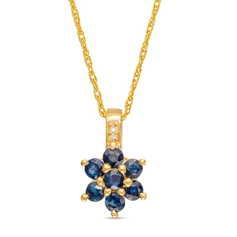 Main Image 1 of Blue Sapphire and Diamond Accent Flower Pendant in 10K Gold