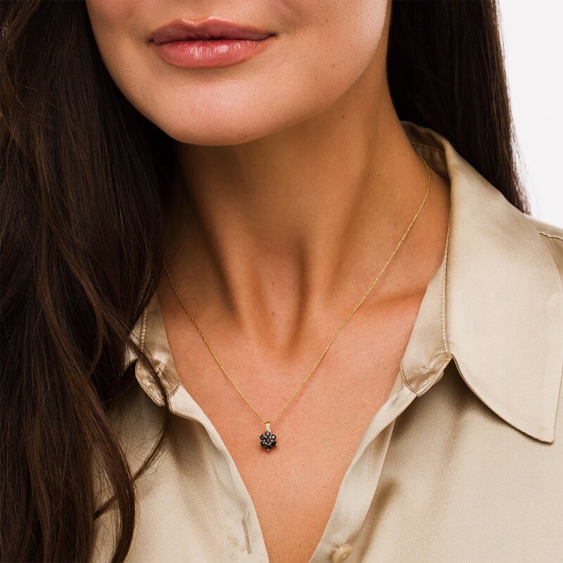 Main Image 2 of Blue Sapphire and Diamond Accent Flower Pendant in 10K Gold