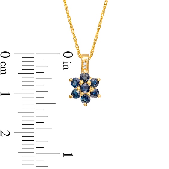 Blue Sapphire and Diamond Accent Flower Pendant in 10K Gold