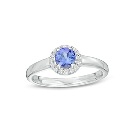 5.0mm Tanzanite and White Topaz Frame Ring in Sterling Silver