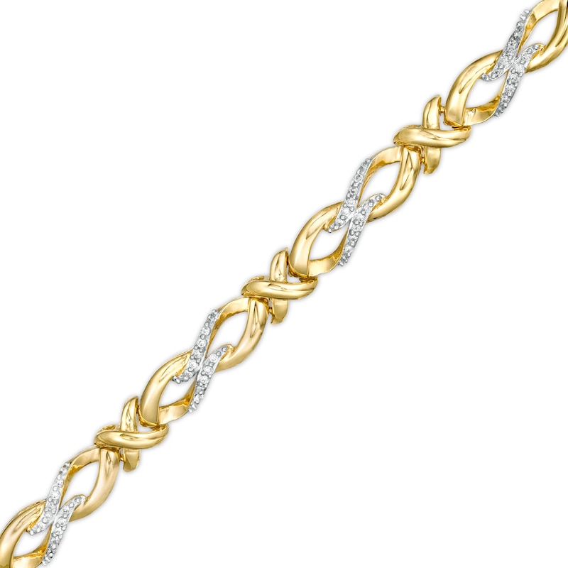 Main Image 1 of 1/4 CT. T.W. Diamond Infinity "X" Bracelet in 10K Gold - 7.5"