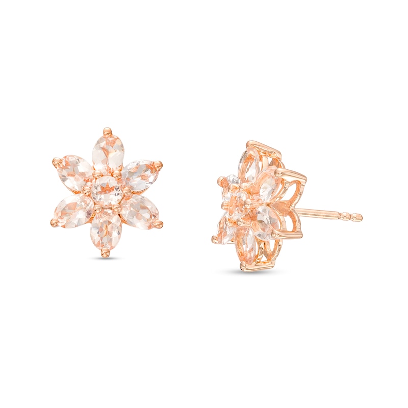 Main Image 1 of Morganite Flower Stud Earrings in 10K Rose Gold