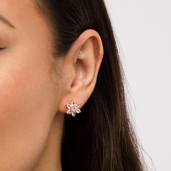 Morganite Flower Stud Earrings in 10K Rose Gold