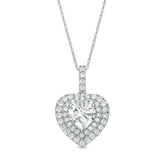 White Lab-Created Sapphire Heart Pendant in Sterling Silver