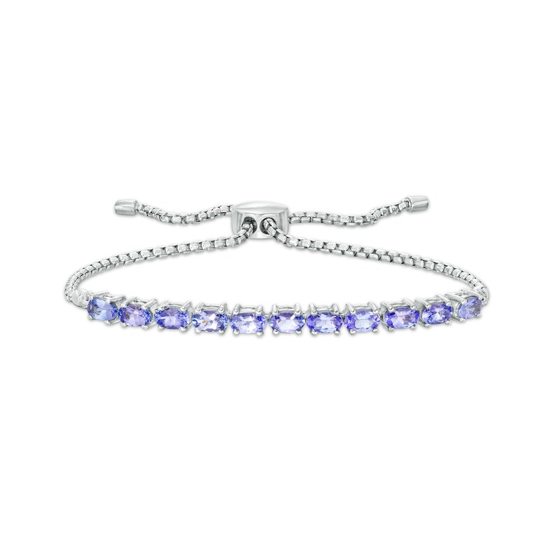 Main Image 1 of Sideways Oval Tanzanite Bolo Bracelet in Sterling Silver - 10"