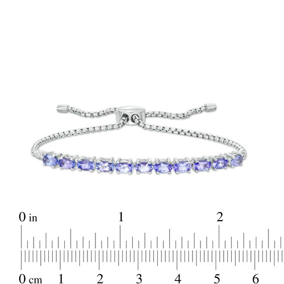 Sideways Oval Tanzanite Bolo Bracelet in Sterling Silver - 10"