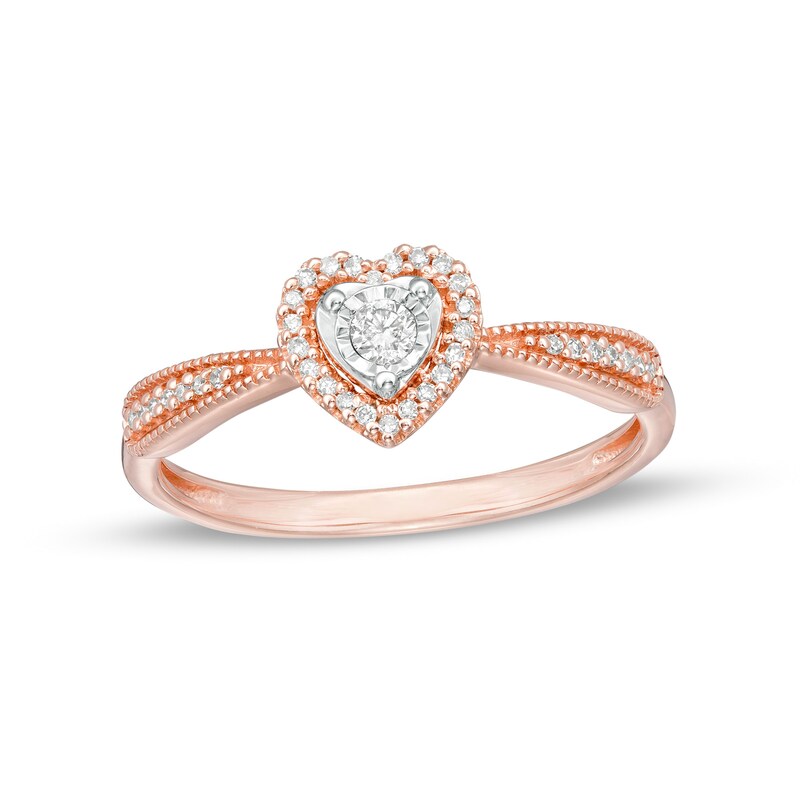 1/8 CT. T.W. Diamond Heart Frame Vintage-Style Ring in 10K Rose Gold