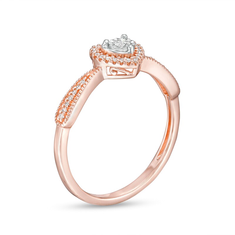 1/8 CT. T.W. Diamond Heart Frame Vintage-Style Ring in 10K Rose Gold