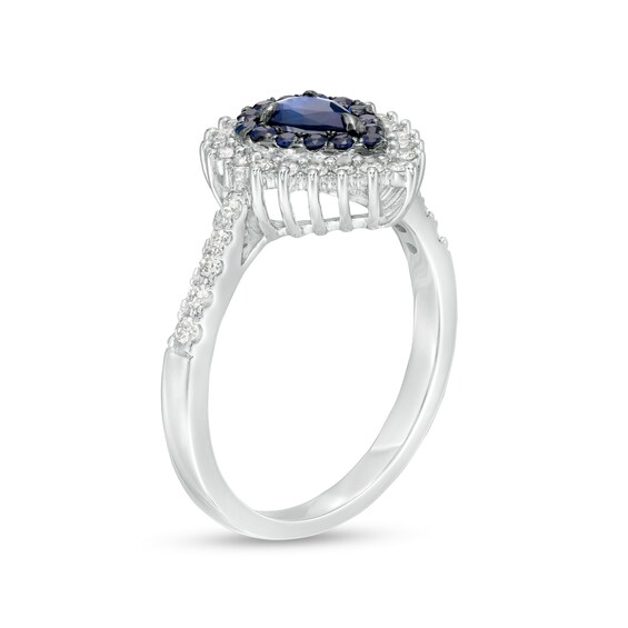 Pear-Shaped Blue Sapphire and 1/3 CT. T.w. Diamond Frame Ring in 10K White Gold