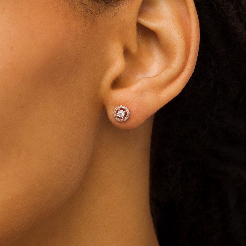Main Image 2 of 1/8 CT. T.W. Diamond Open Circle Frame Stud Earrings in 10K Rose Gold