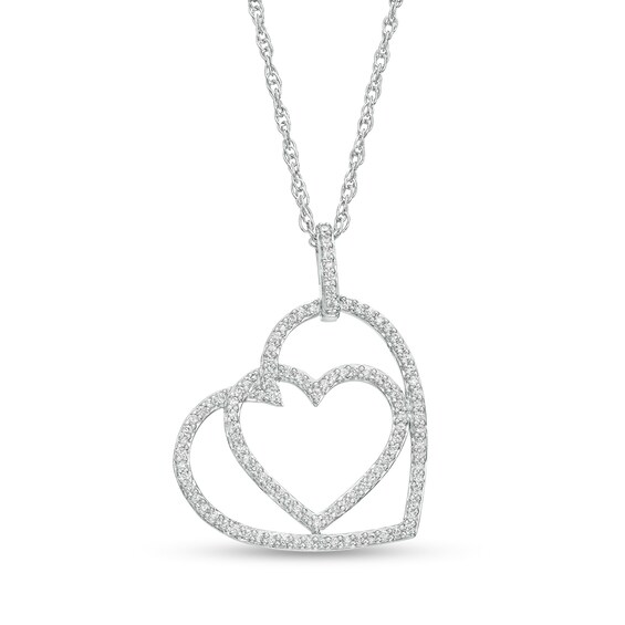 1/4 CT. T.w. Diamond Interlocking Offset Hearts Pendant in 10K White Gold