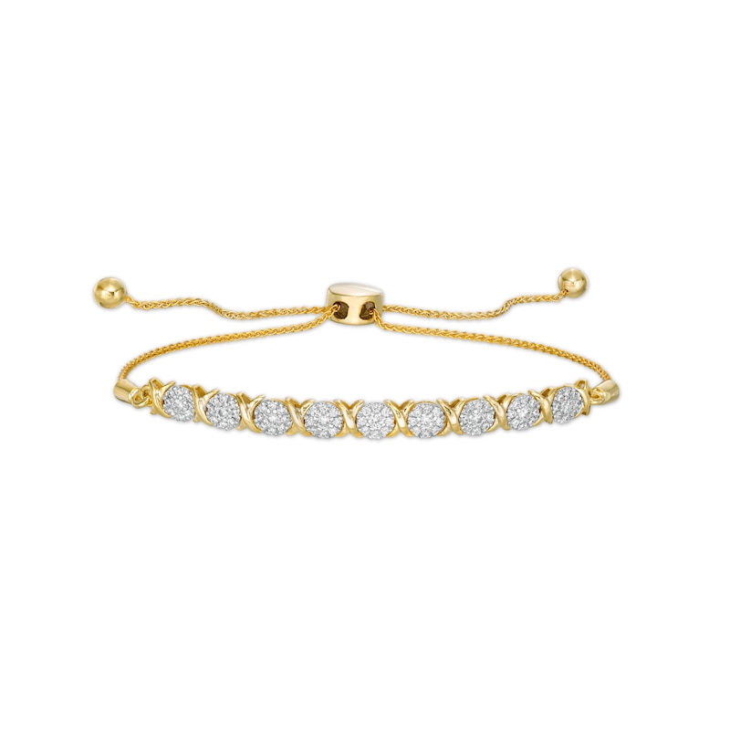 Main Image 1 of 1/2 CT. T.W. Multi-Diamond Nine Stone "X" Bolo Bracelet in 10K Gold - 9.5"