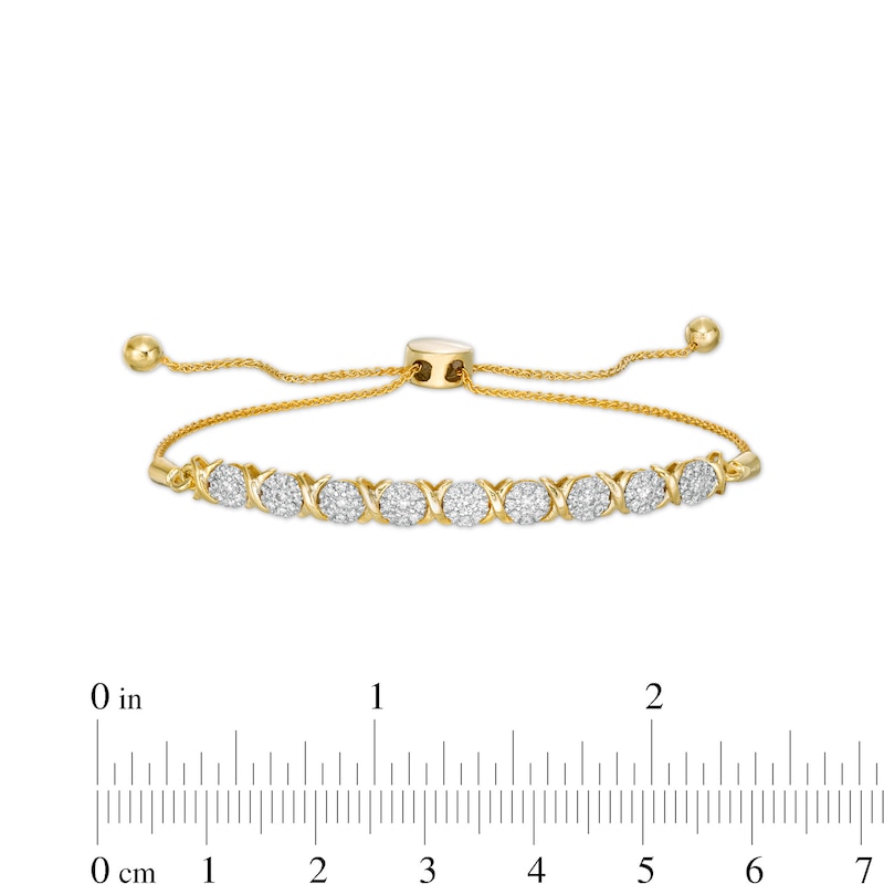 Main Image 3 of 1/2 CT. T.W. Multi-Diamond Nine Stone "X" Bolo Bracelet in 10K Gold - 9.5"