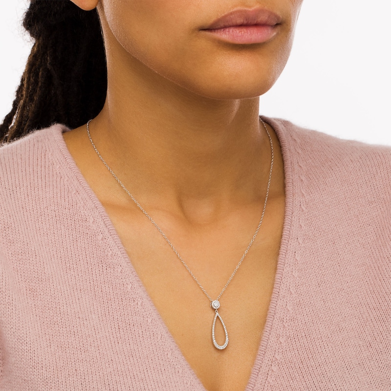 Main Image 2 of 1/3 CT. T.W. Diamond Elongated Open Teardrop Pendant in 10K White Gold