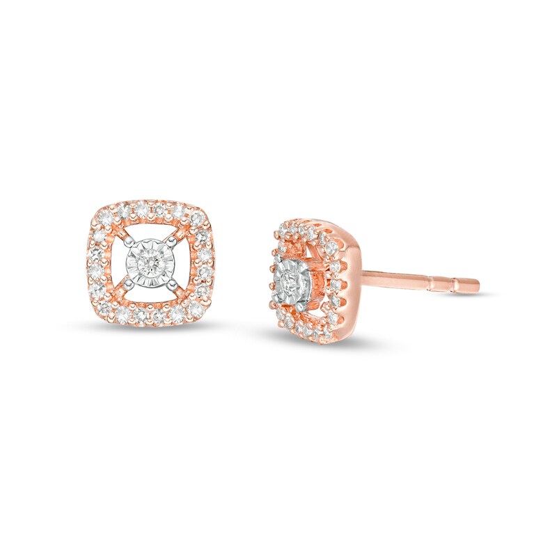 Main Image 1 of 1/8 CT. T.W. Diamond Cushion Stud Earrings in 10K Rose Gold