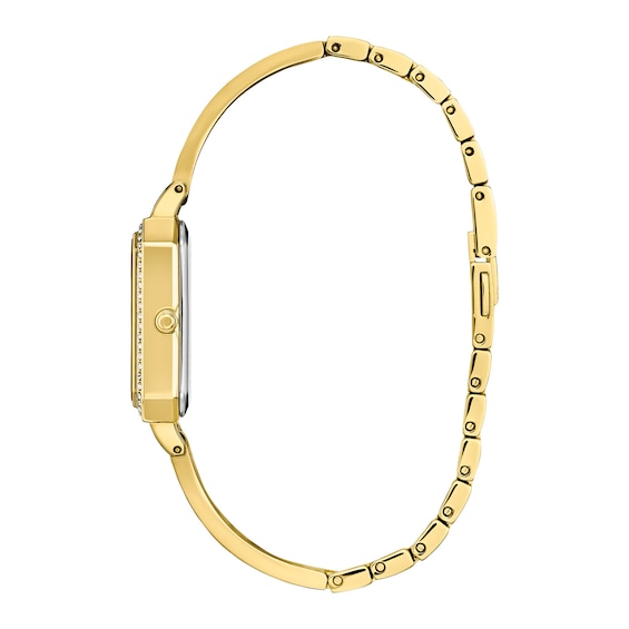 Ladies' Citizen Eco-DriveÂ® Silhouette Crystal Gold-Tone Bangle Watch with Rectangular Black Dial (Model: Em0982-54E)