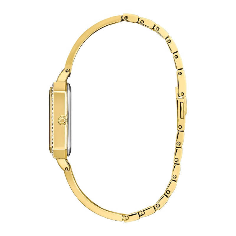 Ladies' Citizen Eco-Drive® Silhouette Crystal Gold-Tone Bangle Watch with Rectangular Black Dial (Model: EM0982-54E)