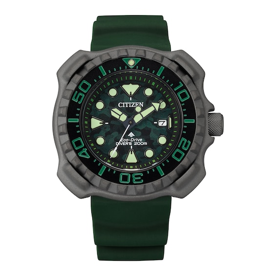 Men's Citizen Eco-DriveÂ® Promaster Gunmetal Grey Super Titaniumâ¢ Strap Watch with Green Dial (Model: Bn0228-06W)