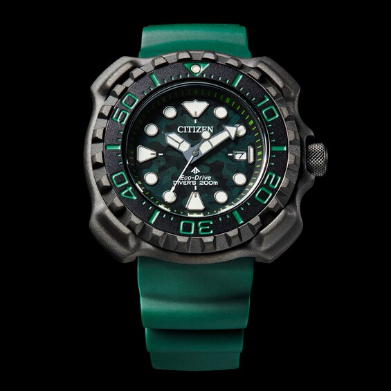Men's Citizen Eco-DriveÂ® Promaster Gunmetal Grey Super Titaniumâ¢ Strap Watch with Green Dial (Model: Bn0228-06W)