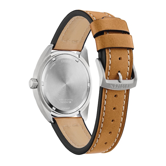 Men's Citizen Eco-DriveÂ® Avion Super Titaniumâ¢ Leather Strap Watch with Green Dial (Model: Bm8560-02X)