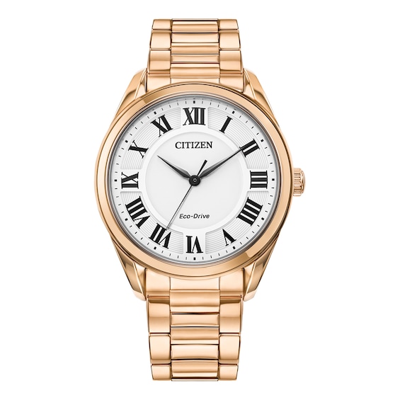 Ladies' Citizen Eco-Drive® Arezzo Rose-Tone IP Watch with White Dial (Model: Em0973-55A)