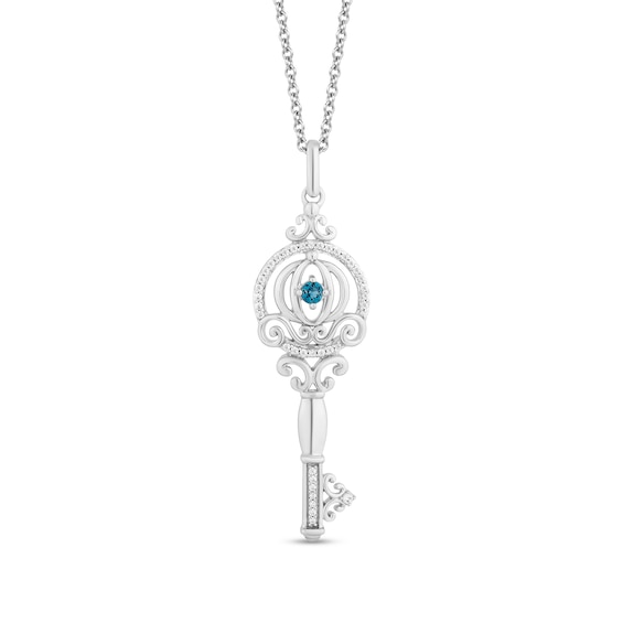 Enchanted Disney Cinderella London Blue Topaz and 1/10 CT. T.w. Diamond Key Pendant in Sterling Silver â 19"