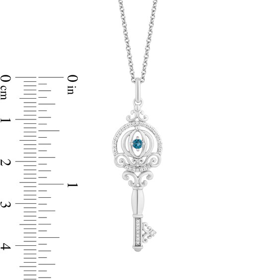 Enchanted Disney Cinderella London Blue Topaz and 1/10 CT. T.w. Diamond Key Pendant in Sterling Silver â 19"